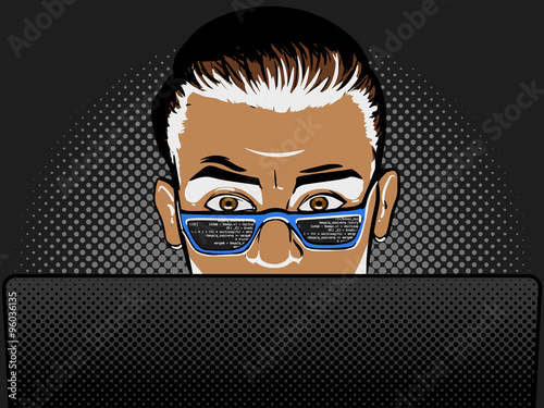 Software developer at work comic book style vector