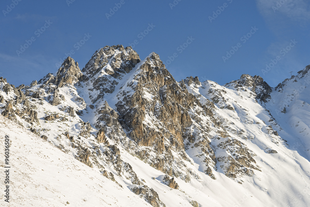 Rocky mountain ridge at winter