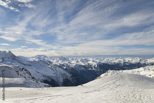 Winter mountain range view at Alpine resort viewpoint © ivan604