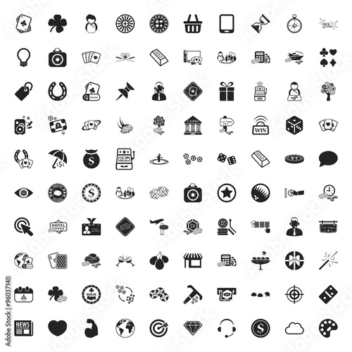 gambling 100 icons universal set for web and mobile flat