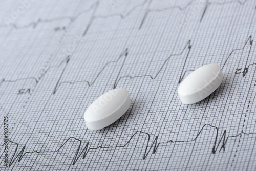 pills on a heart graph photo