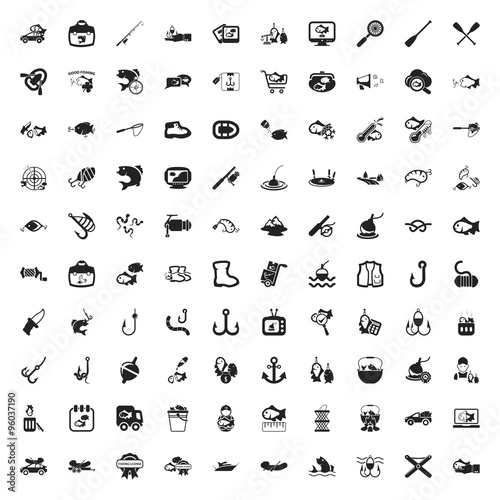 fishing 100 icons set for web