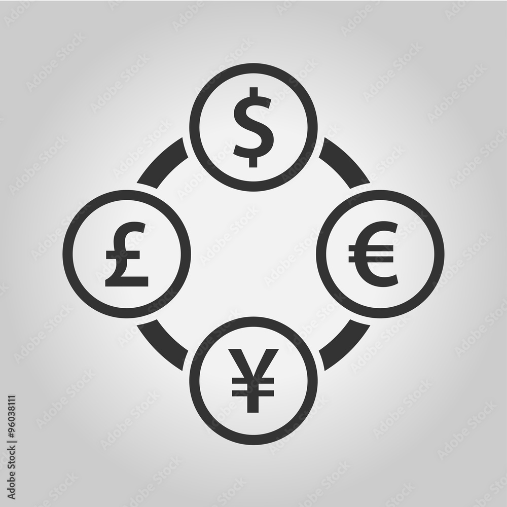 Currency exchange dollar, euro, yen and pound sterling icon. The four most traded currencies in the world. Currency exchange dollar, euro, yen and pound sterling icon. The four most traded currencies in the world.