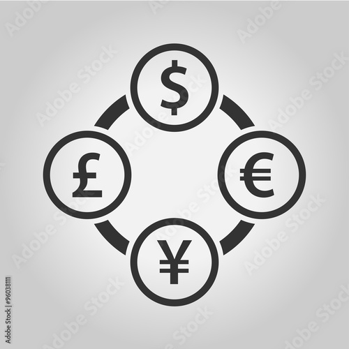 Currency exchange dollar, euro, yen and pound sterling icon. The four most traded currencies in the world.