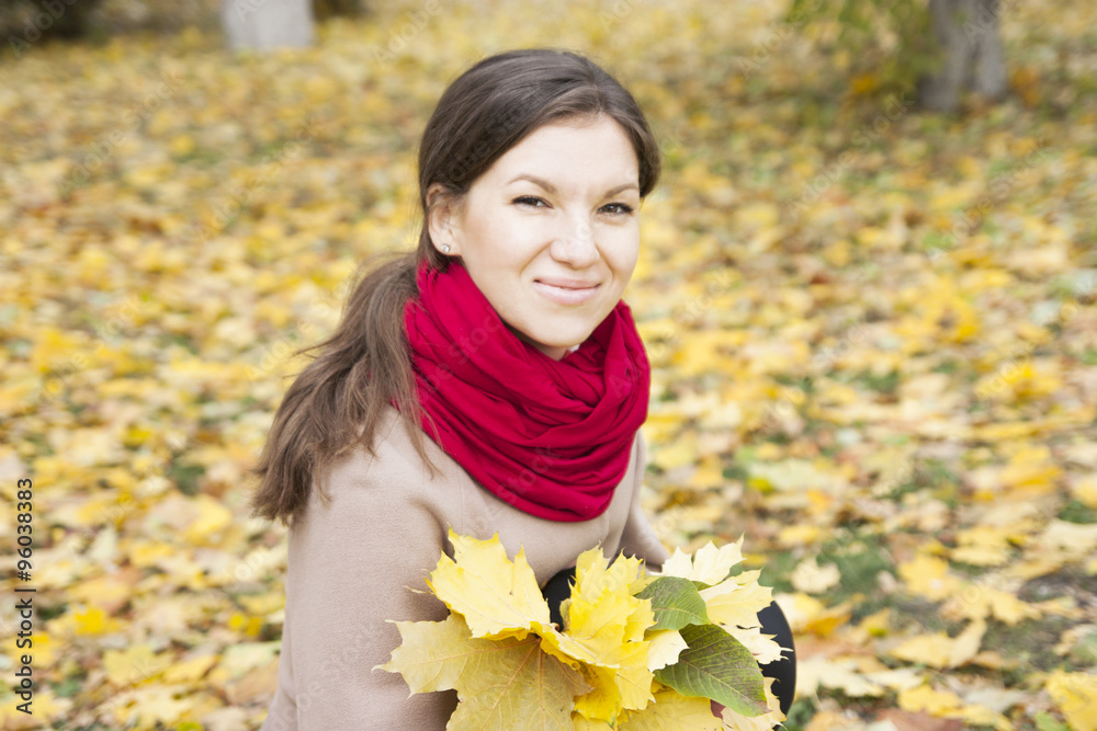 woman with autumn leaves woman with autumn leaves