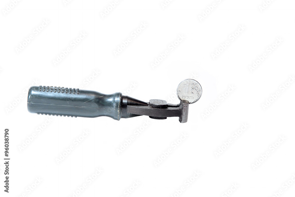 Metal Russian ruble in the hand grip isolated Metal Russian ruble in the hand grip isolated