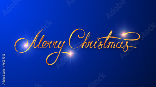 Gold Text Design Of Merry Christmas On Blue Color Background