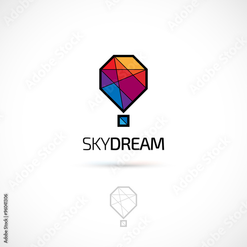 Vector logo design, polygonal hot balloon element symbol icon.