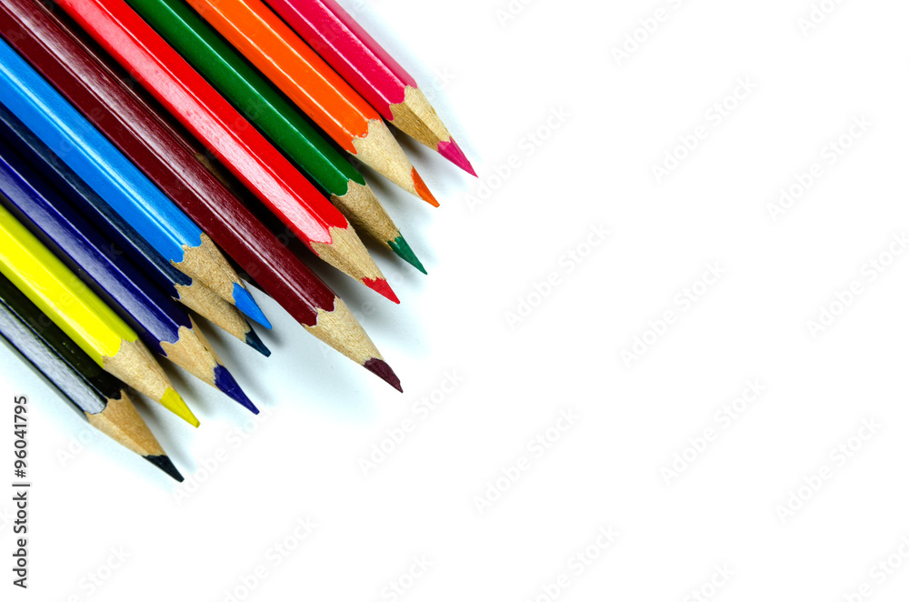 Multicolored pencils on white background Multicolored pencils on white background