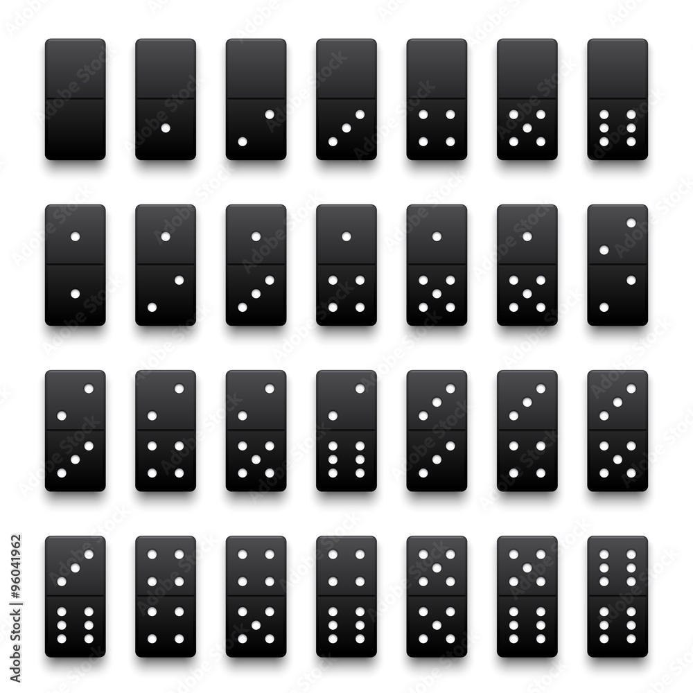 Full set of realistic black domino pieces. Full set of realistic black domino pieces.