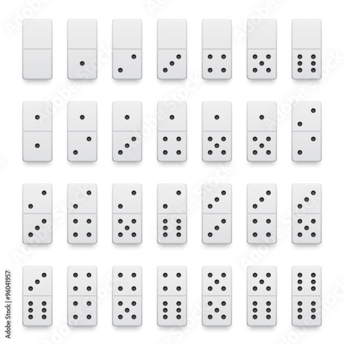 Full set of realistic white domino pieces.