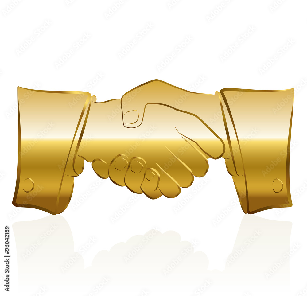 Golden handshake symbol. Isolated vector illustration over white