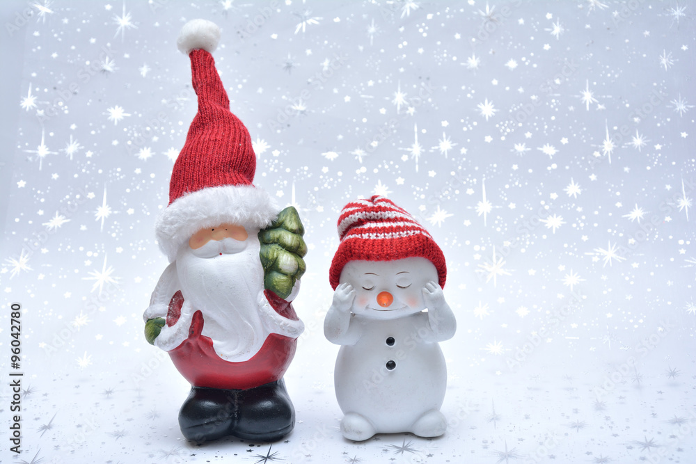 Santa and snowman on the white background