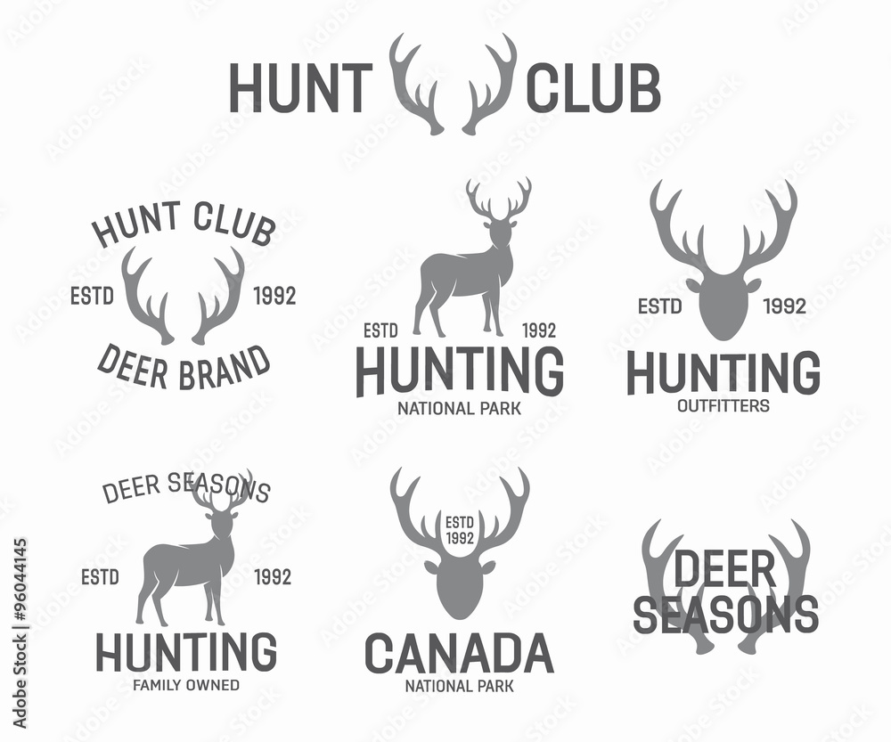 Set of vintage hunting and deer logo and label design elements