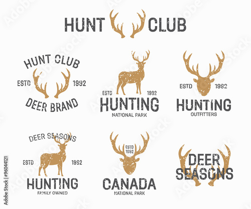 Set of vintage hunting and deer logo and label design elements