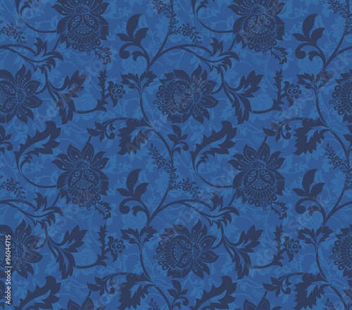 Blue Ornamental Flowers Seamless Pattern