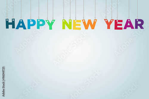 Colourful Happy New Year Hanging On Strings