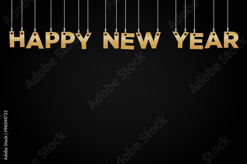 Gold Happy New Year Hanging On Strings