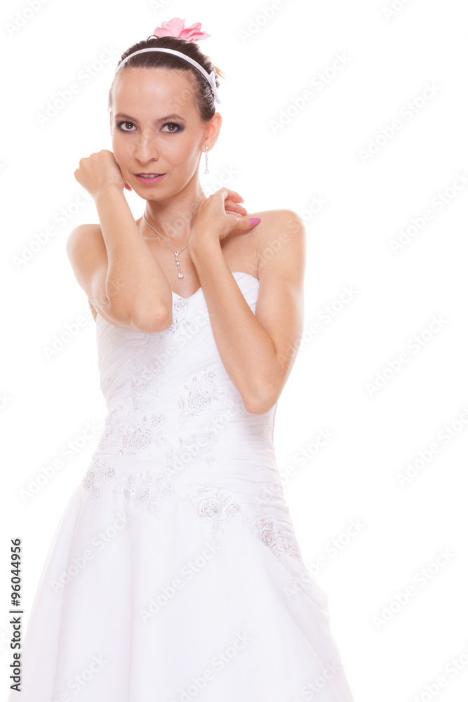 Alluring pretty woman bride in white wedding dress Alluring pretty woman bride in white wedding dress