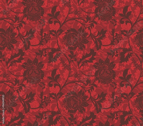 Red Ornamental Flowers Seamless Pattern