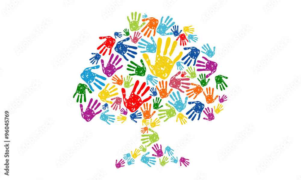 colorful tree hand logo, social community  vector logo design