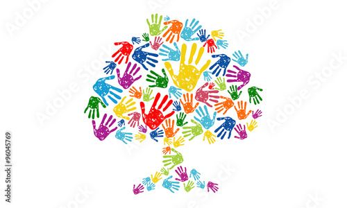 colorful tree hand logo, social community  vector logo design