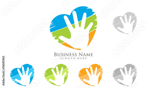 colorful love hand logo, kids love, hearth and social community  vector logo design