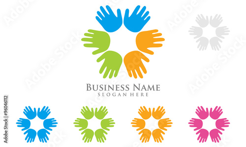hand logo, kids play, social community vector logo design