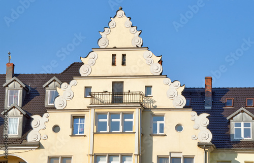 Balcony on the facade of the building in Poznan.