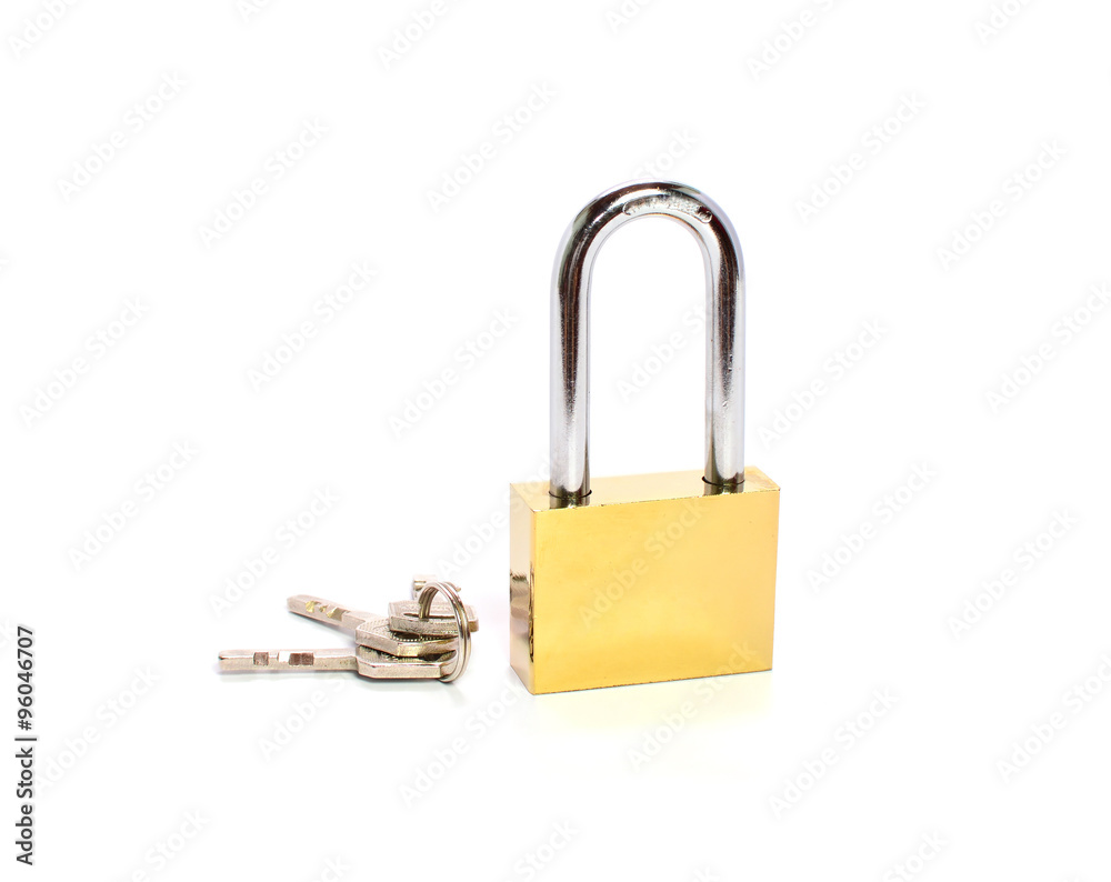 Padlock with key isolated on white background Padlock with key isolated on white background