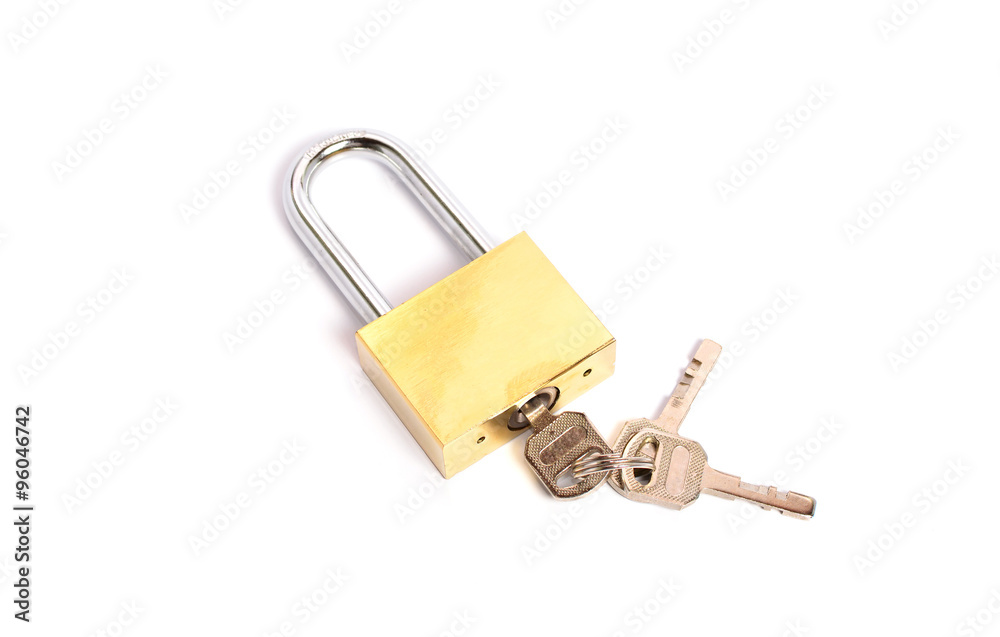 Padlock with key isolated on white background Padlock with key isolated on white background