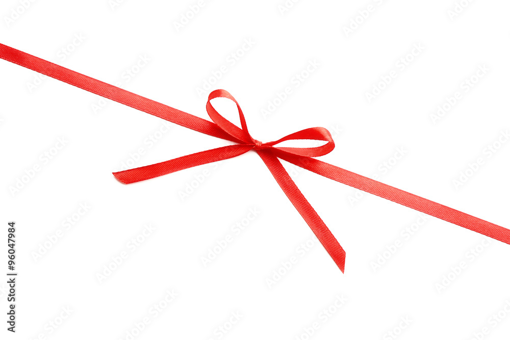 Shiny red ribbon with bow isolated on white Shiny red ribbon with bow isolated on white