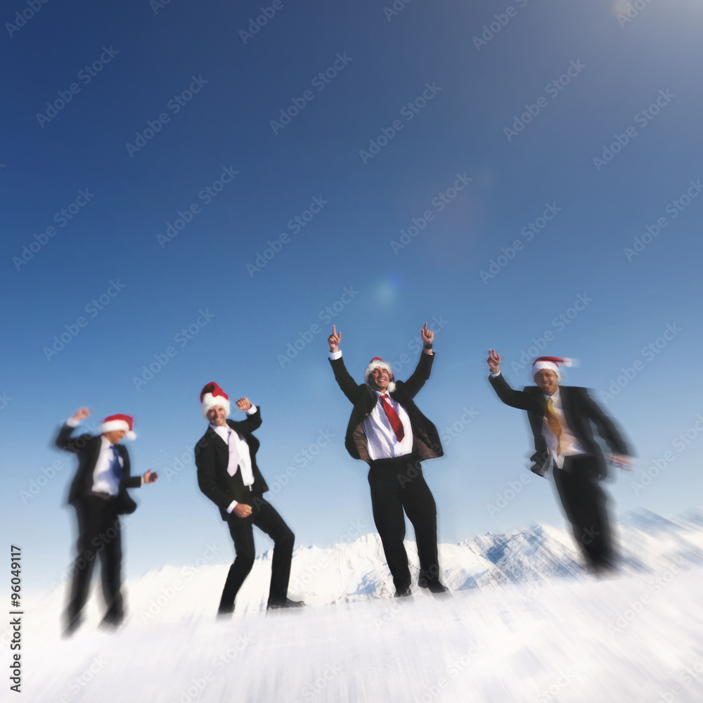 Businessmen Celebrating Christmas Snow Mountain Concept Businessmen Celebrating Christmas Snow Mountain Concept