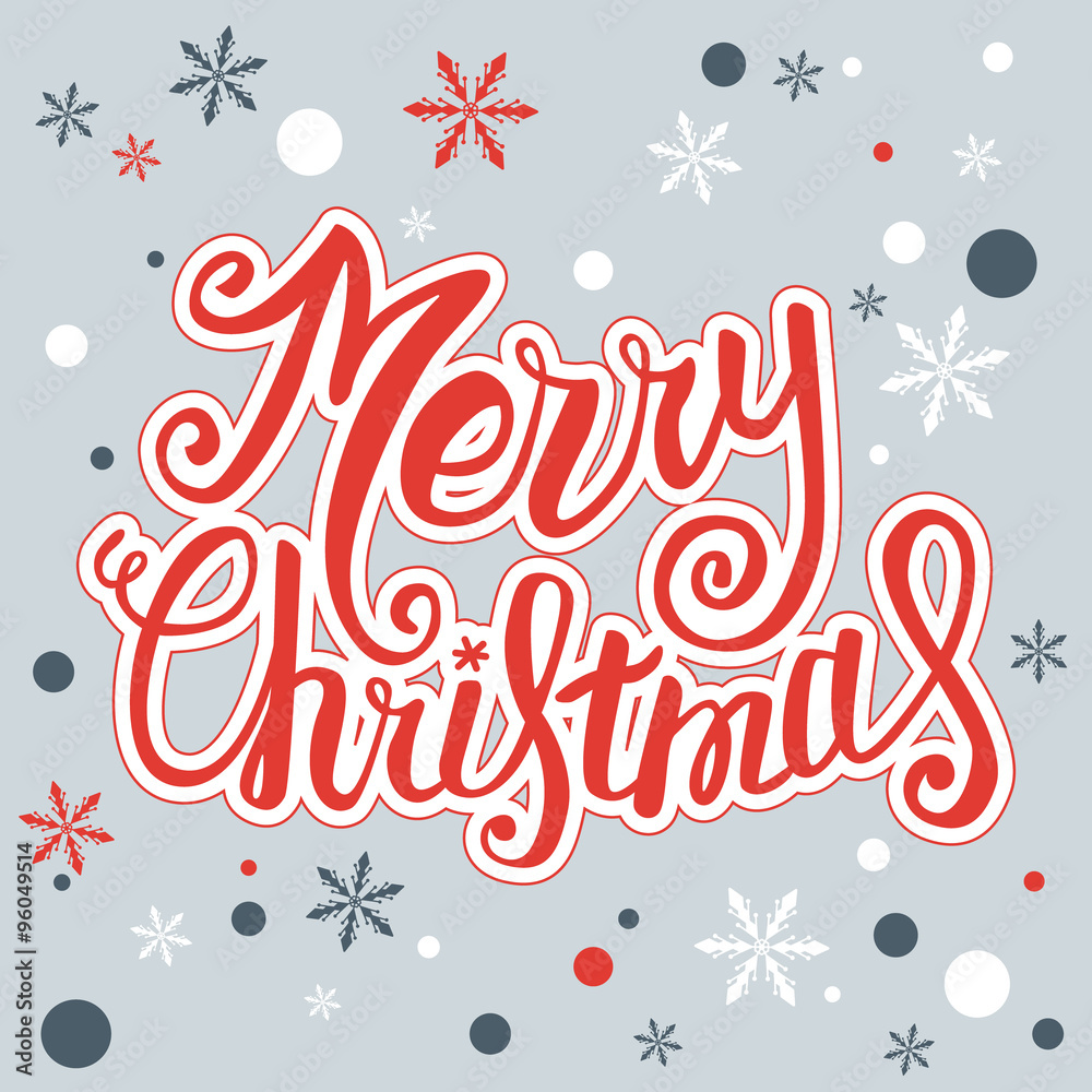 Vector Merry Christmas card with Christmas lettering, handmade calligraphy