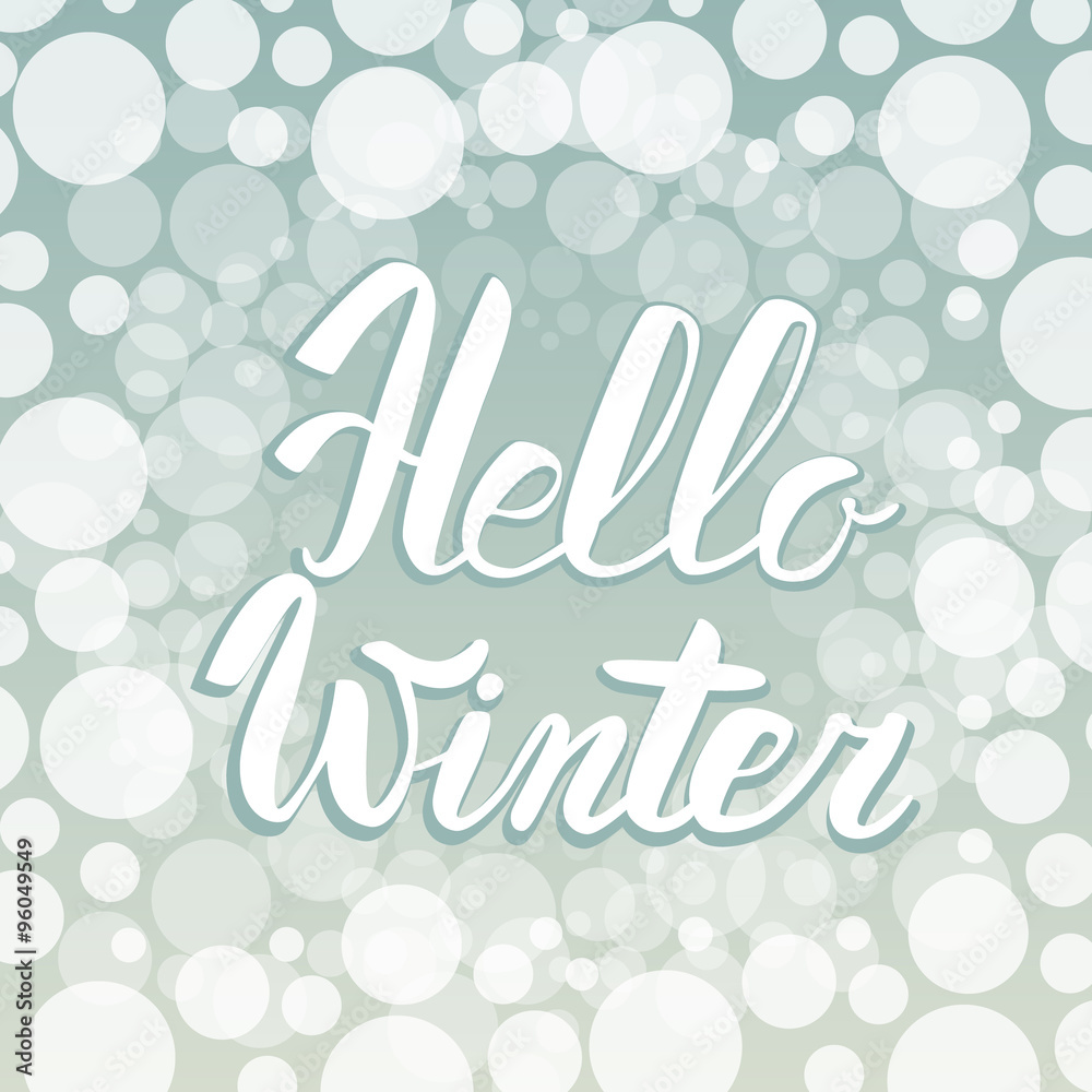 Hello winter text. Vector Brush lettering Hello Winter. Vector card design with custom calligraphy. Winter season cards, greetings for social media.