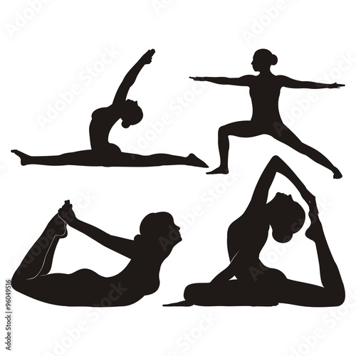 Yoga Poses Black Silhouette Vector