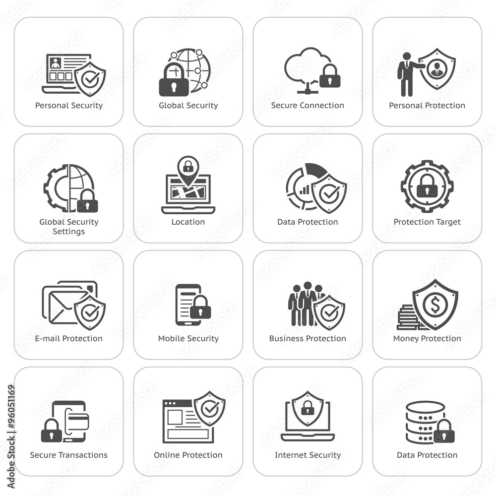 Flat Design Protection and Security Icons Set. Flat Design Protection and Security Icons Set.