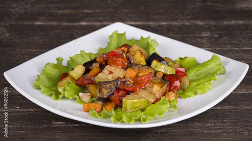 Roasted vegetables on a white plate