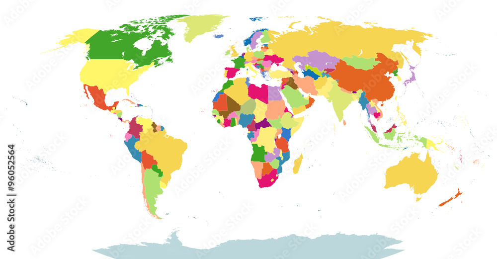 Fototapeta premium Bardzo Szczegółowe Mapa polityczna świata ślepy Na Białym