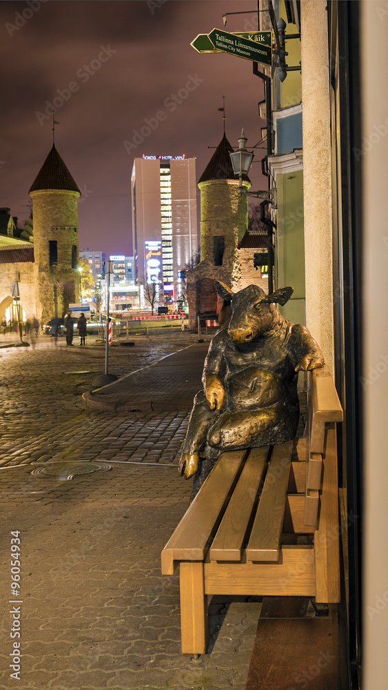 a copper sculpture of a bull in Tallinn