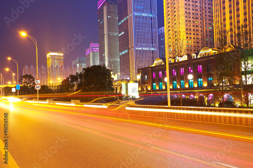 City building street scene and road of night scene