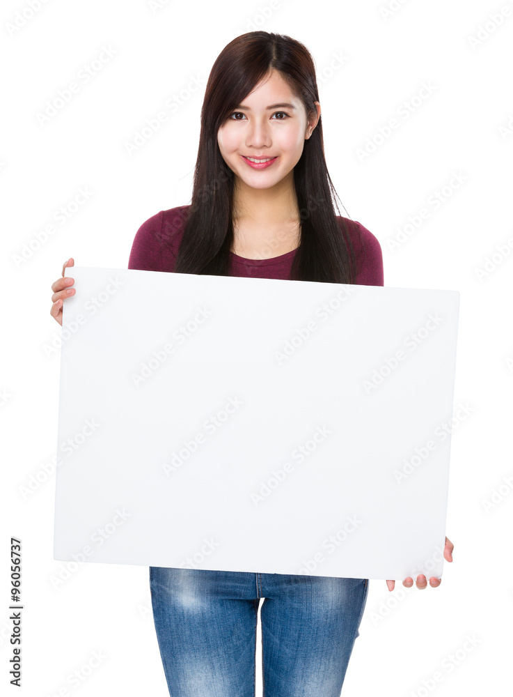 Asian Young Woman show with the white banner Asian Young Woman show with the white banner
