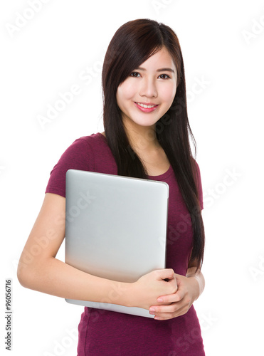 Woman hold with notebook computer