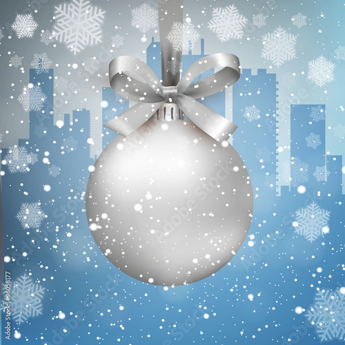 winter city background with ball