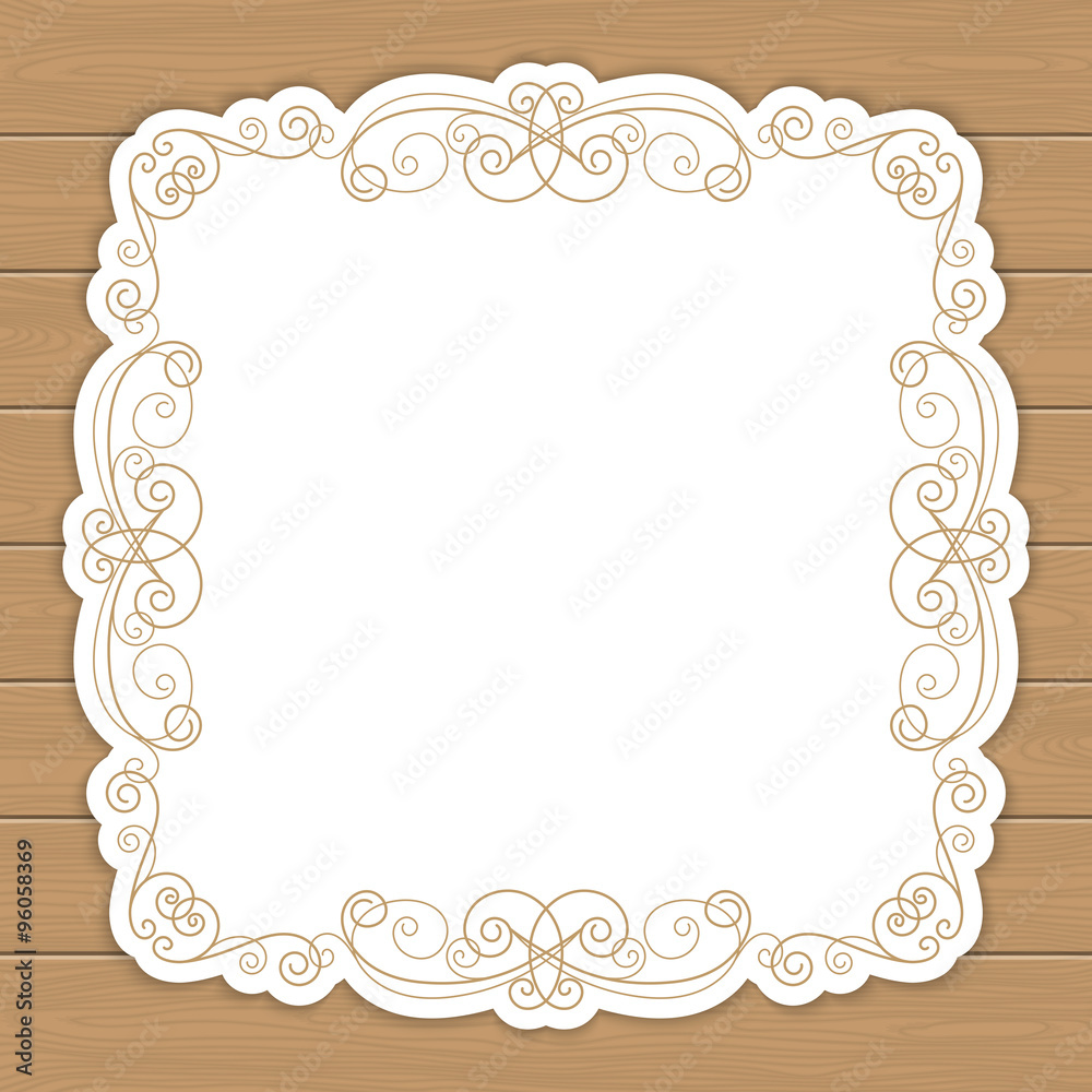 Wood background with curly frame
