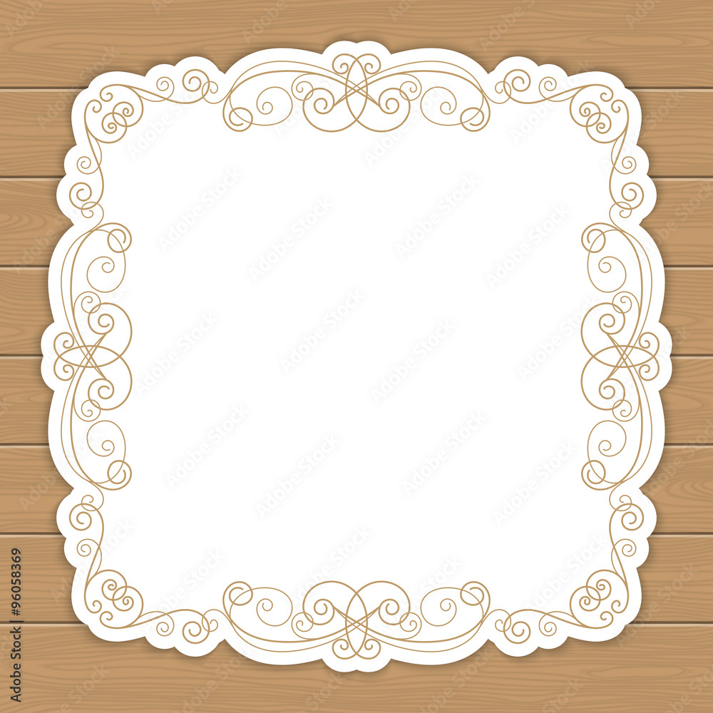 Wood background with curly frame Wood background with curly frame