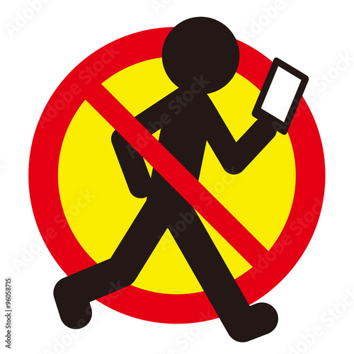 No Texting while Walking, No use Smart Phone while Walking, warning sign illustration