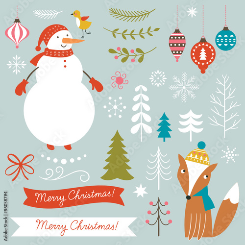 Set of Christmas illustrations and graphic elements 