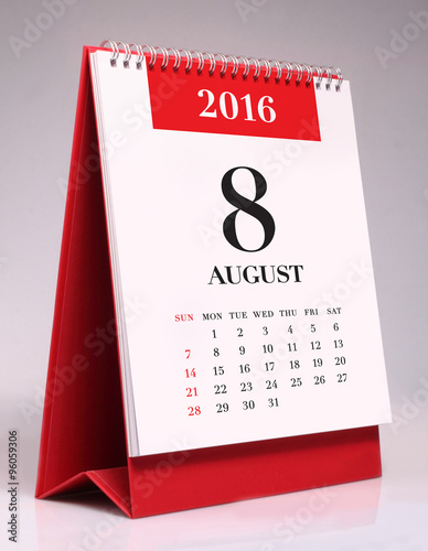 Simple desk calendar 2016 - August