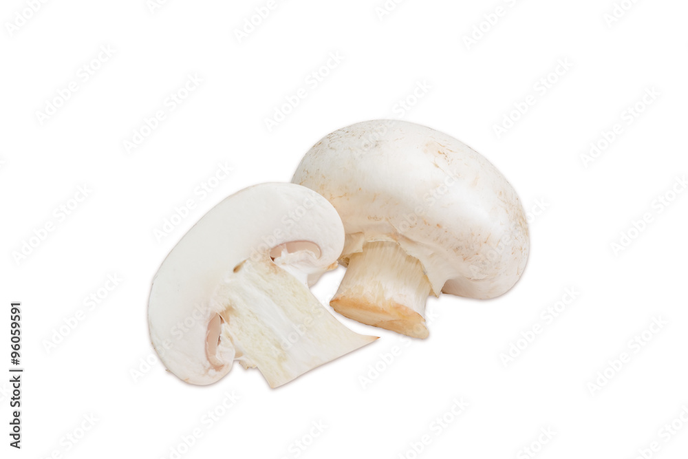 One whole and one half of champignon mushroom One whole and one half of champignon mushroom